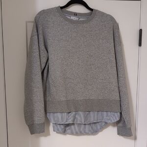 Tommy Hilfiger Gray Sweatshirt with Striped Poplin Shirt Details